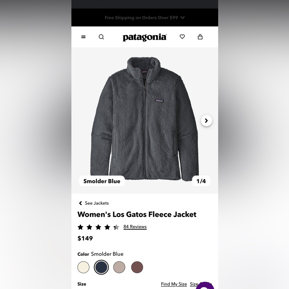 Patagonia Los Gatos Fleece Jacket Size Small, Grey/Smolder Blue